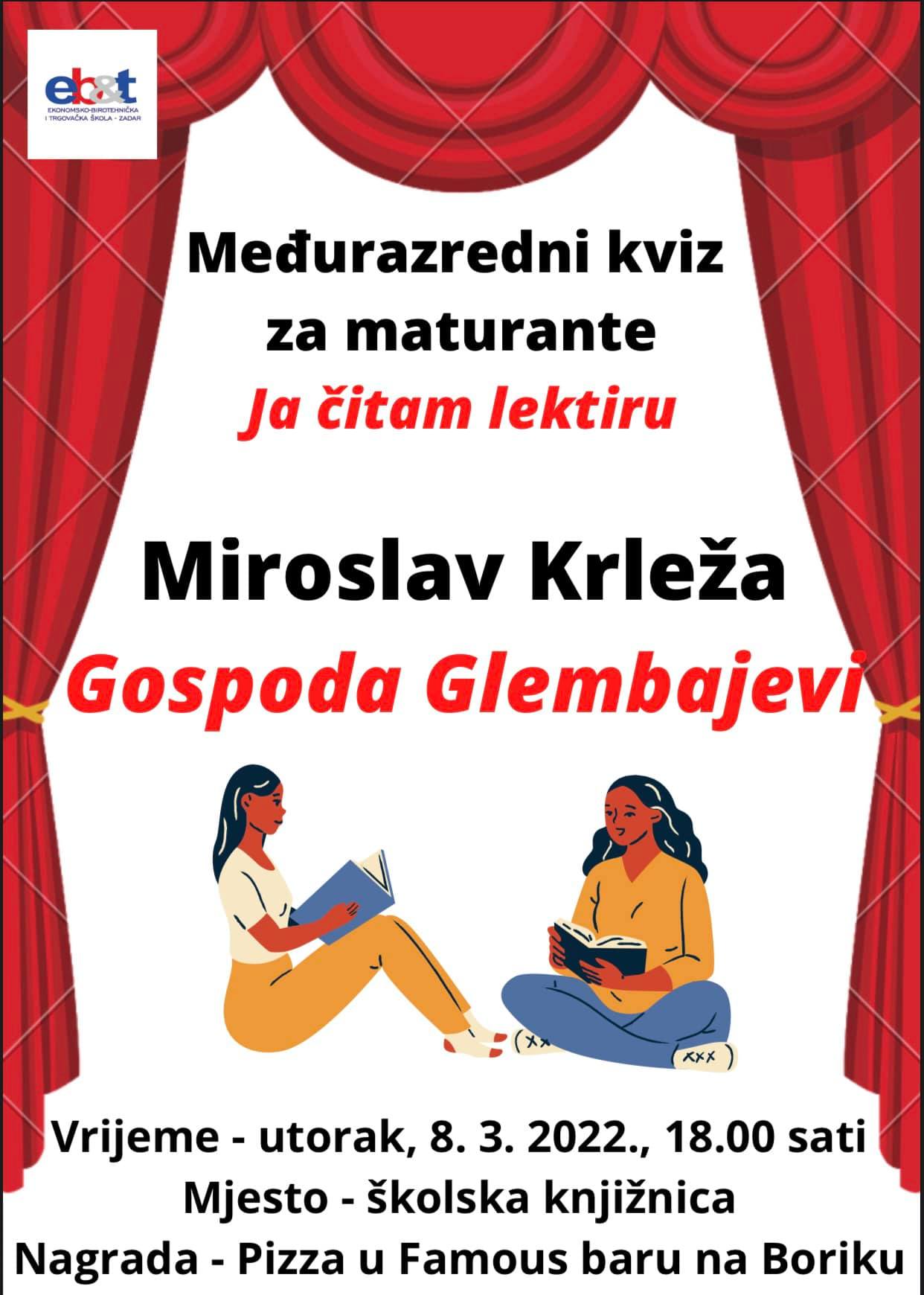 Međurazredni kviz za maturante  “Ja čitam lektiru”