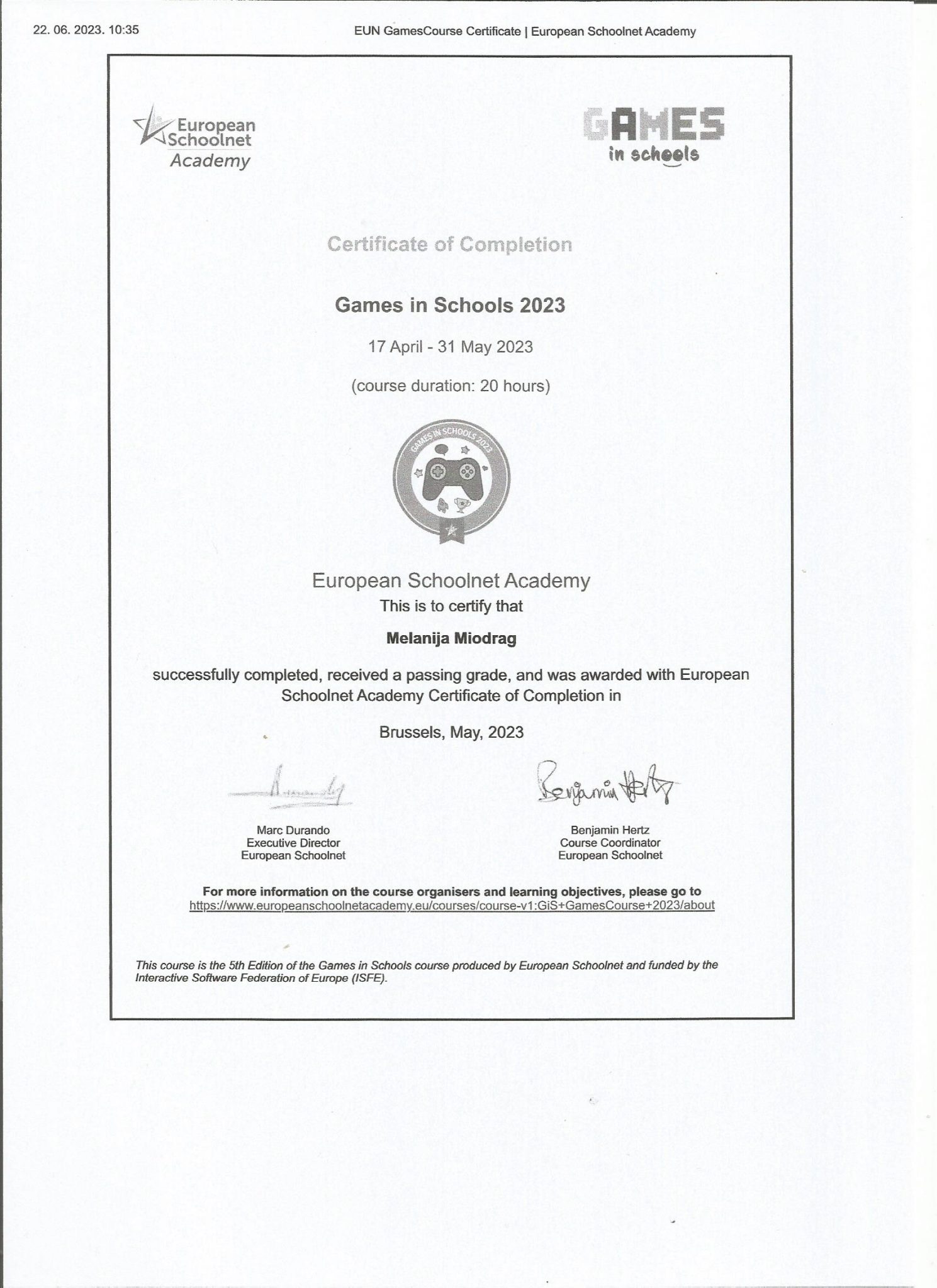 Scenarij poučavanja – Školske igre