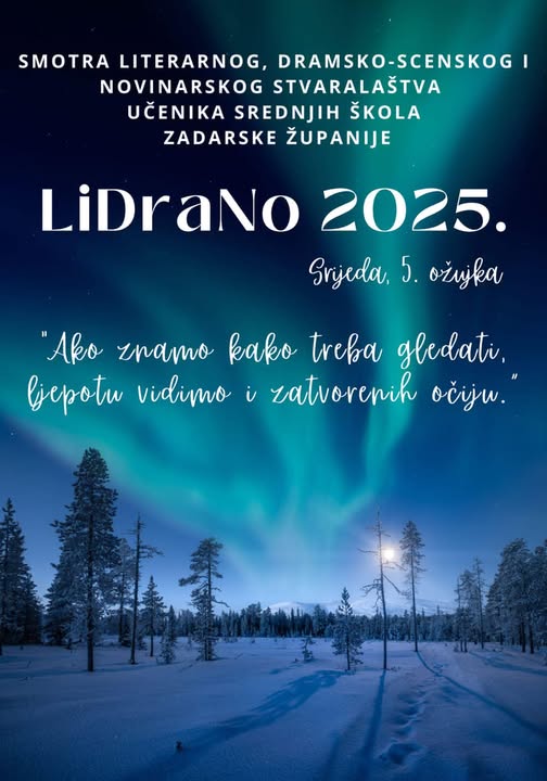 Županijska smotra literarnog, novinarskog i dramsko-scenskog stvaralaštva učenika srednjih škola LiDraNo 2025.